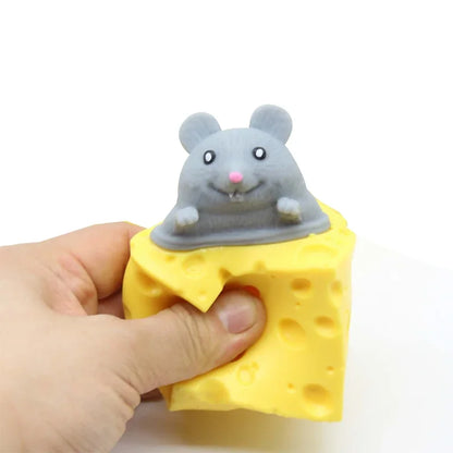Cheese Mouse Cup Decompression Squeeze Cheese Toys Stress Relief Mice Toy Rat Stress Ball Sensory Fidget Toy Gift for Adults Kid 1pcs Grey