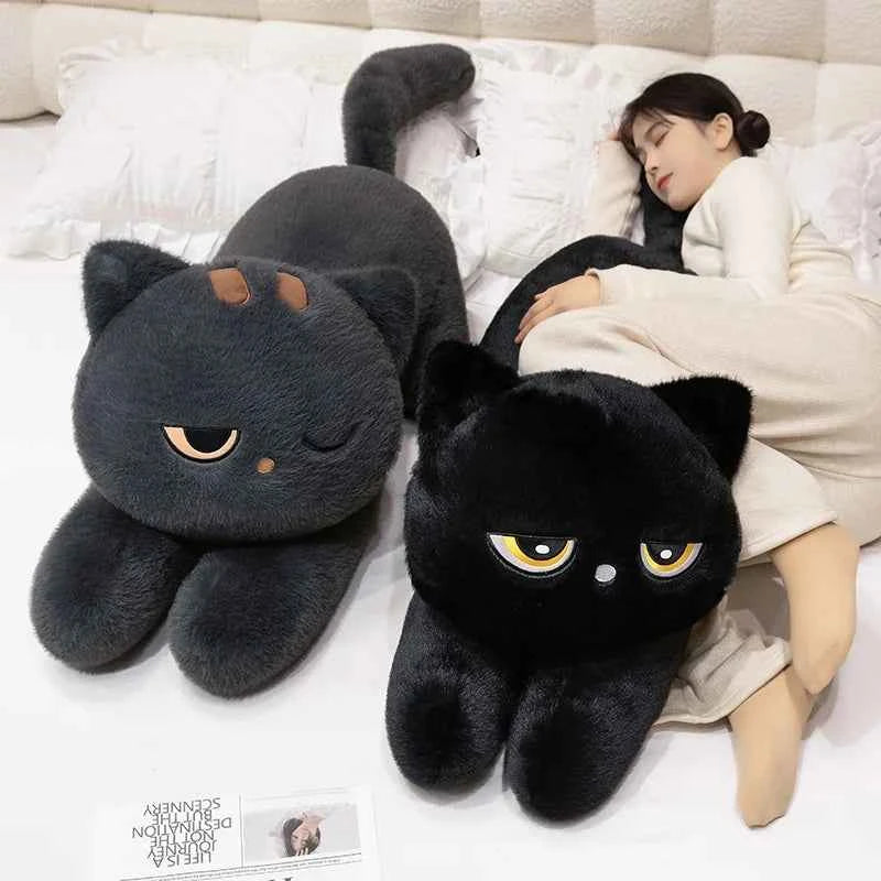 Giant Cute Black/Gray Lying Cat Plush Toys Soft Simulated Cat Plushie Dolls Pillow Stuffed Animal Lovely Birthday Gift
