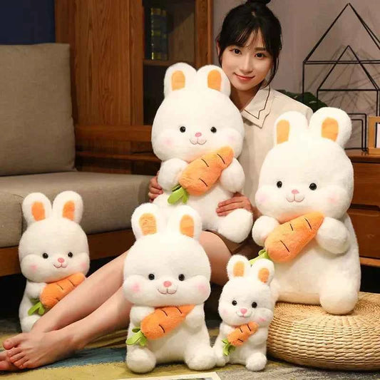 Kawaii Carrot Bunny Plush Toy – Cute Rabbit Stuffed Animal Pillow