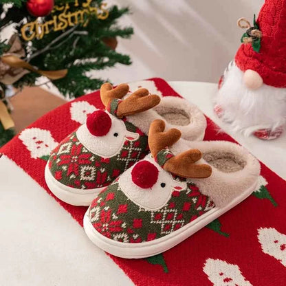 Cute Christmas Reindeer Slippers - Fleece-Lined Warm Indoor Fashion Slip-Ons