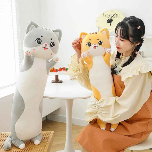 Kawaii Giant Big Face Cat Plush Pillow - Soft Stuffed Kitten Sleeping Cushion and Gift, 2 Colors and 4 Sizes Gray