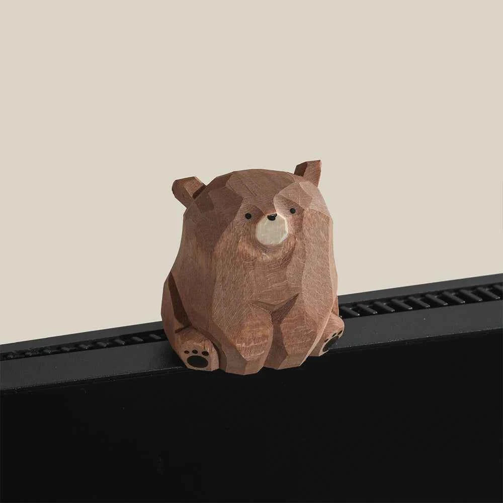 Hand Carved Wooden Bear Figurine Statue Set Black Brown Brown