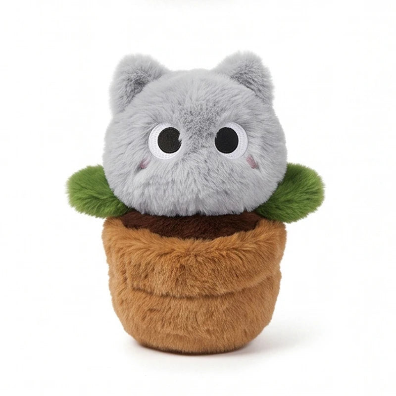 Kawaii Flower Pot Cat Plush – 25 cm Gray 25 cm (9.8 in)