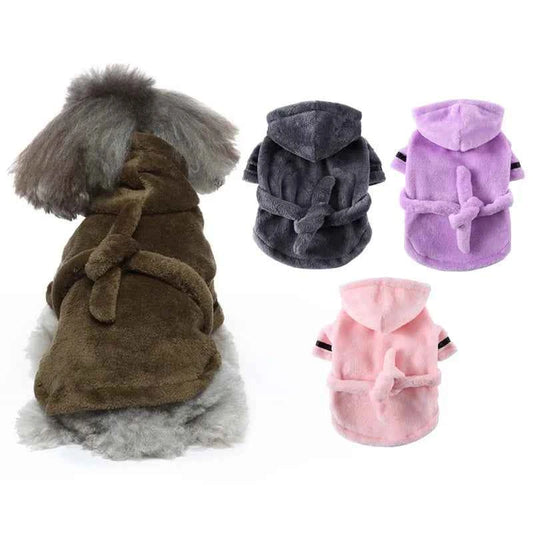 Hooded Pet Dog Bathrobe - Super Absorbent Drying Towel & Cozy Pajamas for Puppy & Cat (Small/Medium)