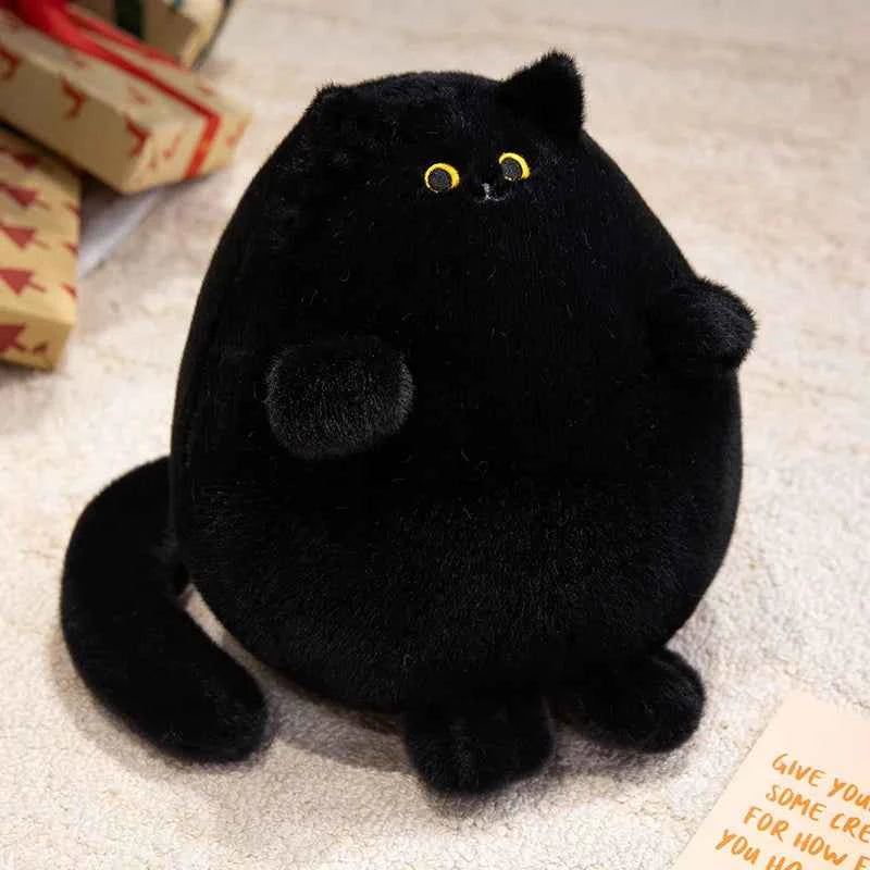 Fat Black and White Cat Plush Stuffed Animals Toy Lifelike Long Tail Black Cat Toy for Boys and Girls Xmas Birthday Gift
