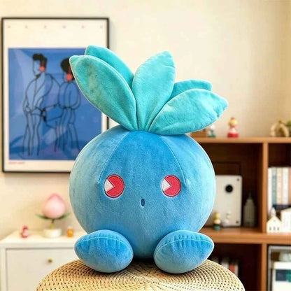 Kawaii Blue Grass Monster Plush Pillow - Soft Stuffed Fantasy Creature Cushion and Home Decor Gift, 3 Sizes