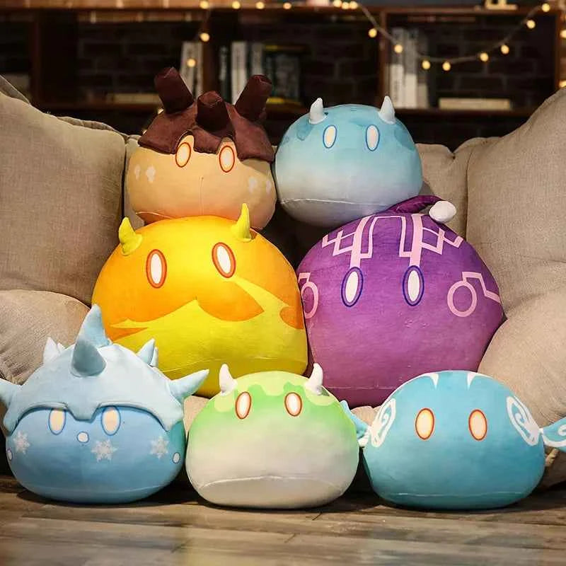 Genshin Impact Elemental Slime Plush Pillow - Soft Stuffed Cushion Collectible Gift, 7 Elements and 2 Sizes