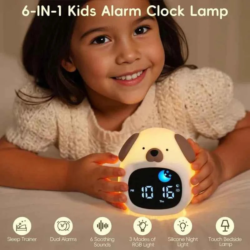 Kawaii Puppy Sleep Training Alarm Clock (3.9 in) - Cute Touch Night Light for Kids