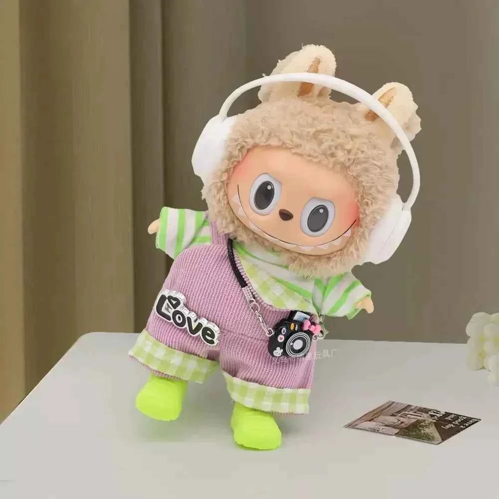 For Labubu V1 V2 v3 Cute Doll Clothes Fashion Sweater Outfit Accessories Sitting Party Pink White Striped Sweater Cup Clothing