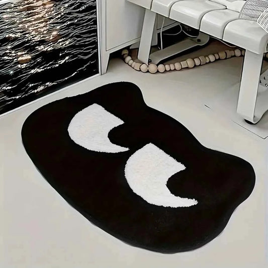 Minimalist Black Cat Carpet Soft Absorbent Non-Slip Doormat Black