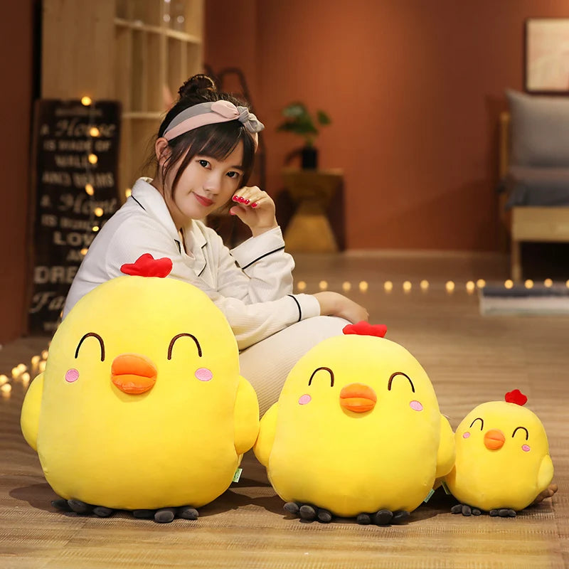 Kawaii Expressive Chicken Plush Pillow - Soft Funny Face Stuffed Animal Hug Cushion and Gift, 2 Styles and 2 Sizes