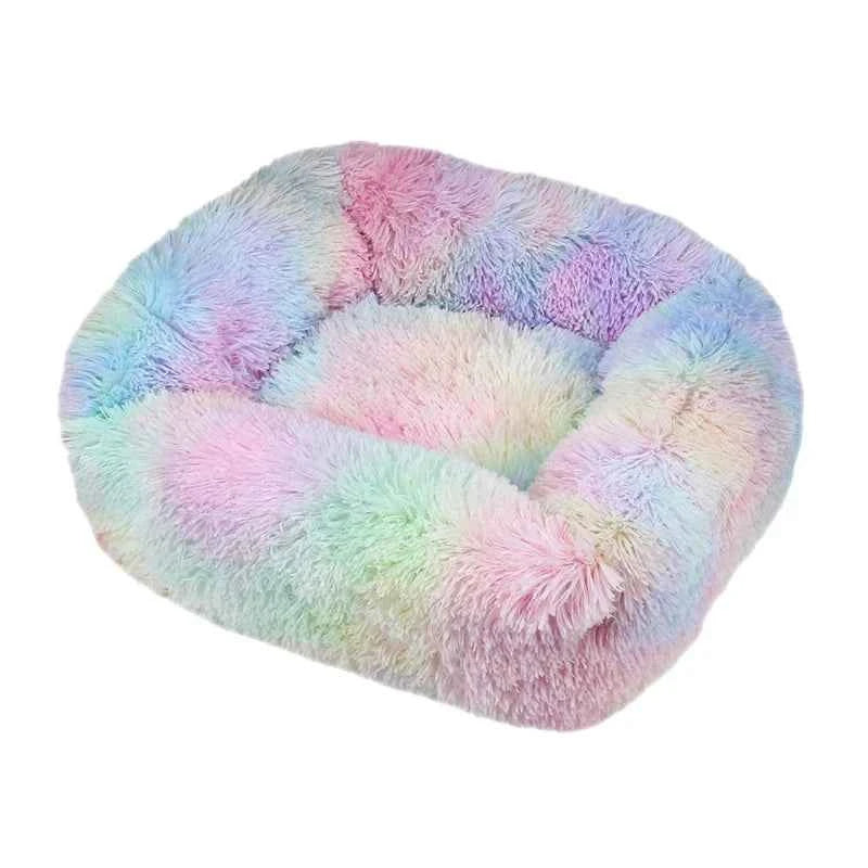 Rectangle Plush Dog Bed Winter Warm Mat Small Medium Big Rainbow