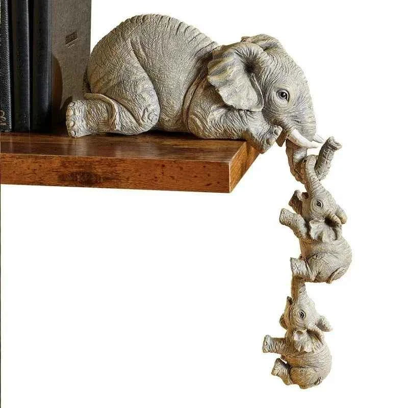 Cute Elephant Figurines Set of 3 – Mama & Baby Elephant Resin Decor Gift