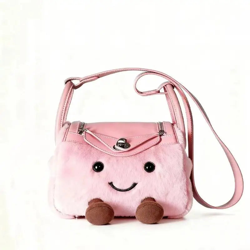 Cute Plush Doll Tote Bag – Large Capacity Kawaii Shoulder Bag Pink