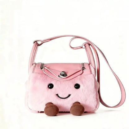 Cute Plush Doll Tote Bag – Large Capacity Kawaii Shoulder Bag Pink