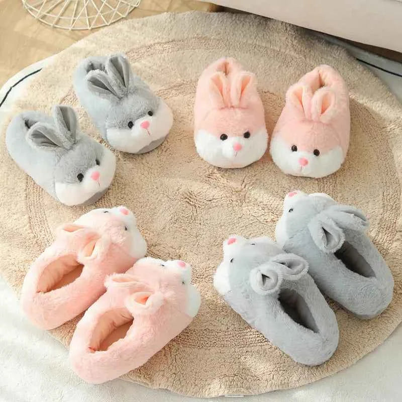 Cute Rabbit Shoes Women Winter Slippers Warm Plush Soft