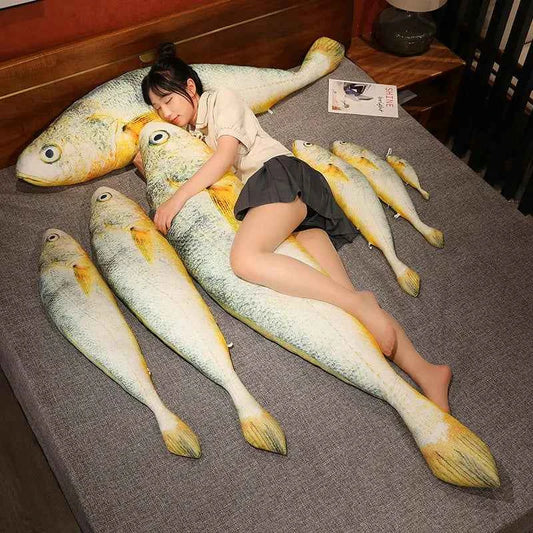 Giant Yellow Croaker Fish Plush Toy – Realistic Stuffed Fish Body Pillow 70.9" (180cm)