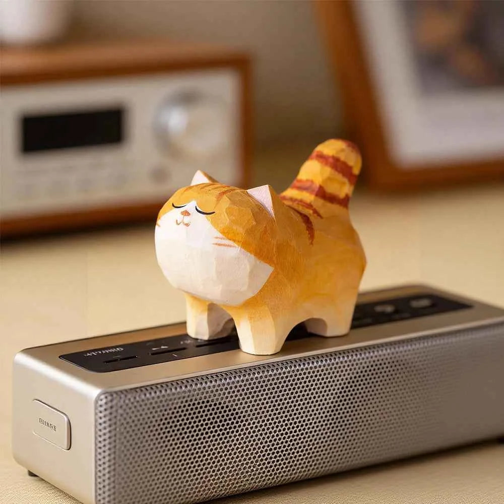 Wooden Cat Statue Handmade – Orange Cat Home Decoration & Gift Idea