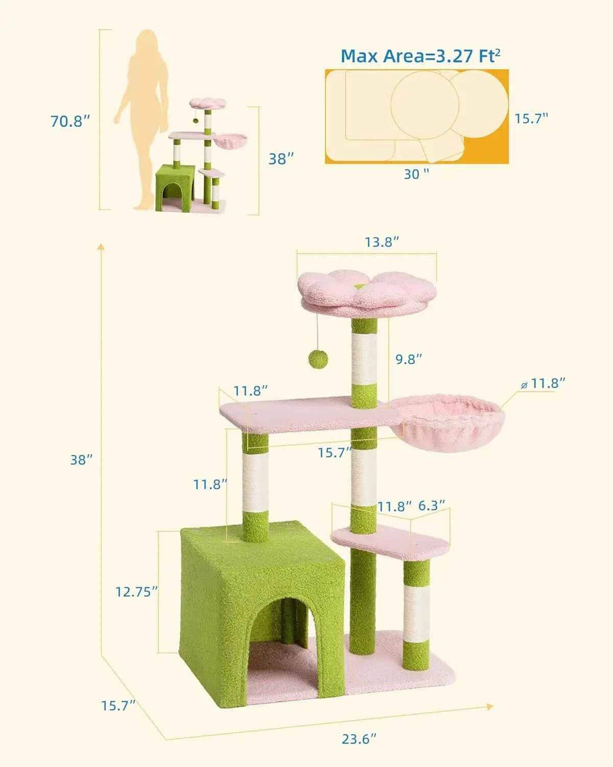 Large Cat Tree 2-Door Condo Scratching Posts Floral Perch &