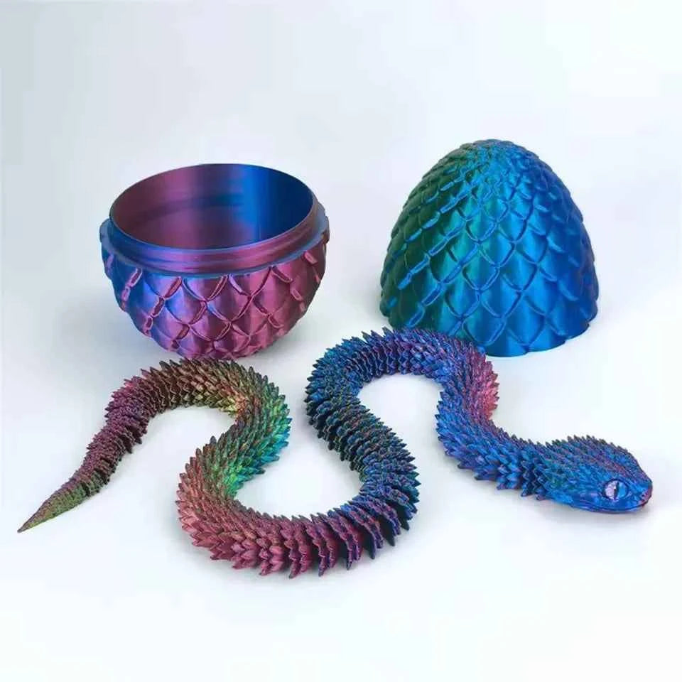 3D Printed Snake Surprise Egg Set – Flexible Jointed Figurines (4 Eggs + 4 Snakes)