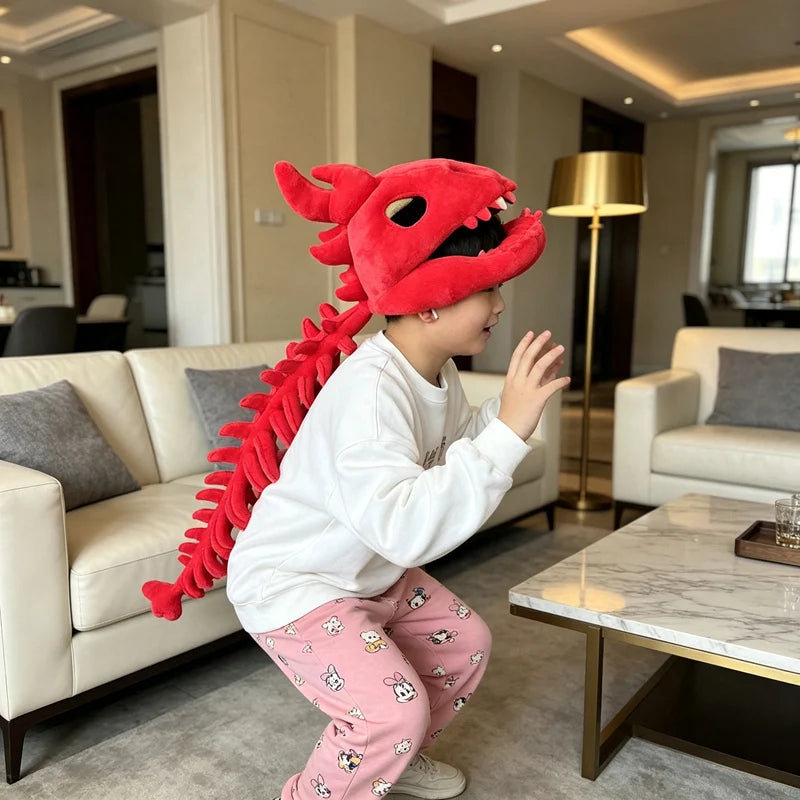 Dinosaur Plush Hat Celebrity-Style Cartoon Skeleton Headgear Soft Funny Doll Halloween Costume Toy Surprise Gift for All Ages