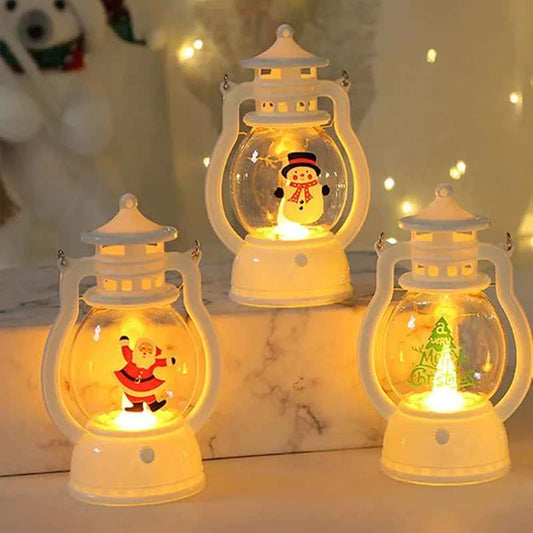 Portable LED Christmas Santa Snowman Lanterns - Indoor Holiday Decor Lights