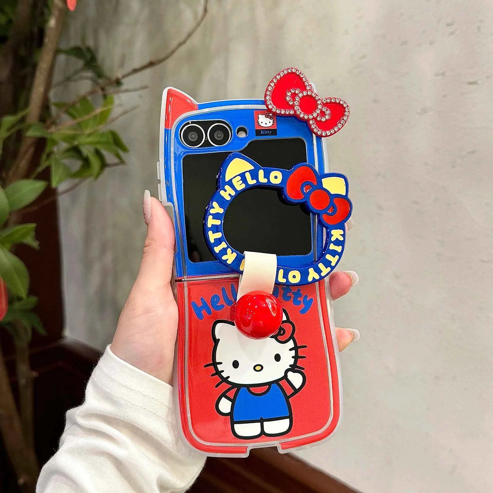 Sanrio Hello Kitty Diamond Studded Z Flip Case - Bow Design with Lanyard (Z Flip3 to Z Flip7)