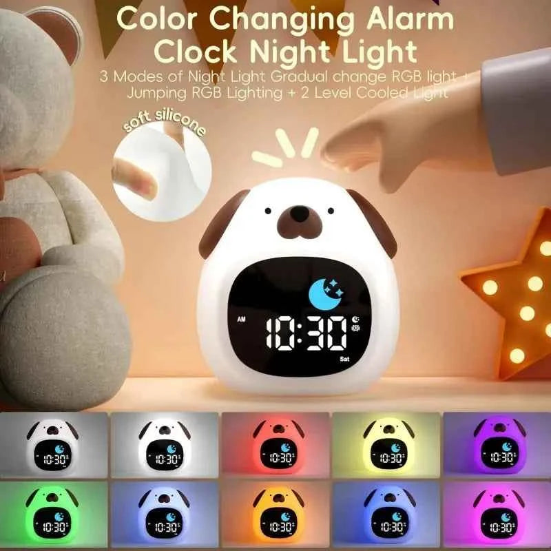 Kawaii Puppy Sleep Training Alarm Clock (3.9 in) - Cute Touch Night Light for Kids