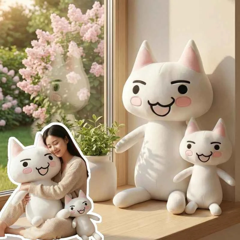 Oversized White Cat Plush Stuffed Animal – Giant Soft Kitten Hug Pillow Toy