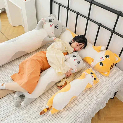 Kawaii Giant Big Face Cat Plush Pillow - Soft Stuffed Kitten Sleeping Cushion and Gift, 2 Colors and 4 Sizes