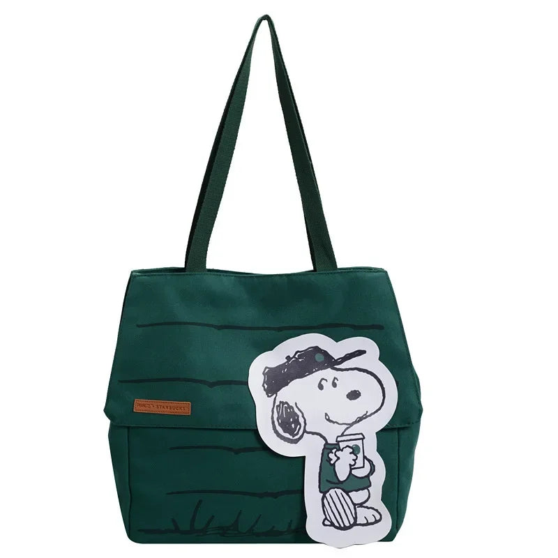 Classic Snoopy Canvas Crossbody Tote Bag – Large Capacity Shoulder Bag Green