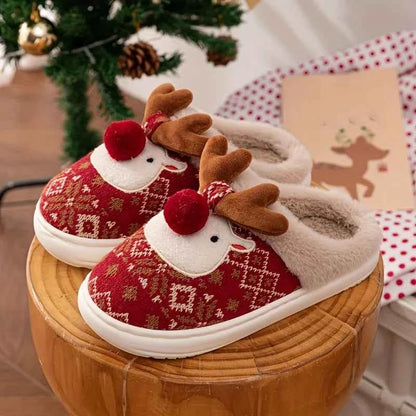 Cute Christmas Reindeer Slippers - Fleece-Lined Warm Indoor Fashion Slip-Ons