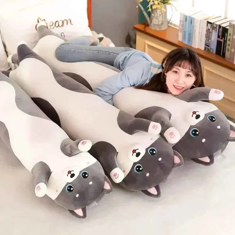 Kawaii Chubby Husky Body Pillow - Soft Stuffed Dog Long Sleeping Pillow and Gift, 3 Colors and 4 Sizes