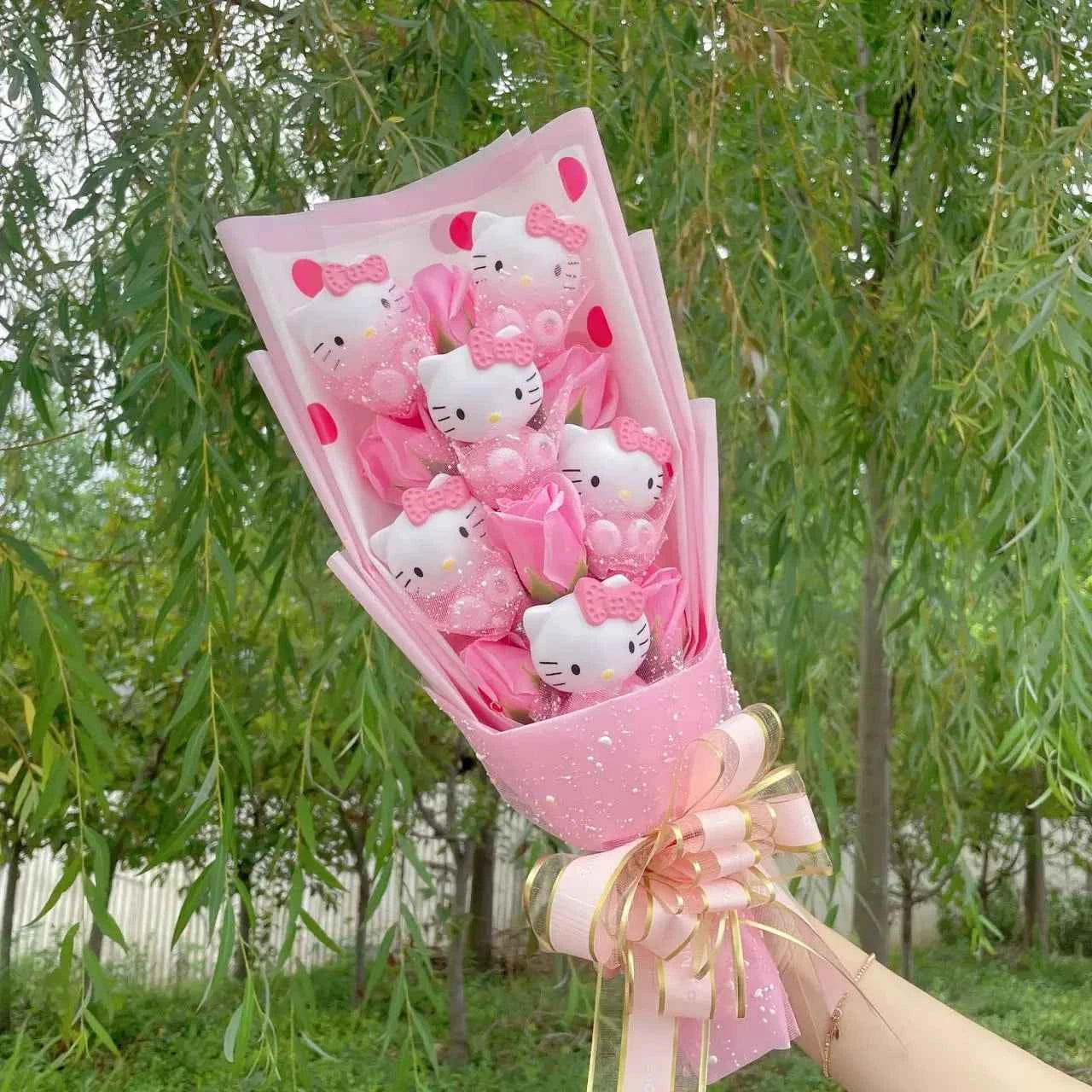Kawaii Hello Kitty Plush Bouquet (23.6 in) - Cartoon KT Cat Stuffed Animal Gift