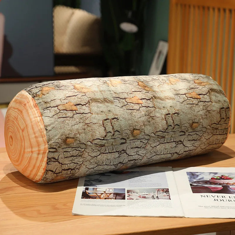 3D Tree Stump Plush Pillow – Realistic Wood Log Cushion D
