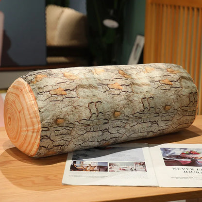 3D Tree Stump Plush Pillow – Realistic Wood Log Cushion D
