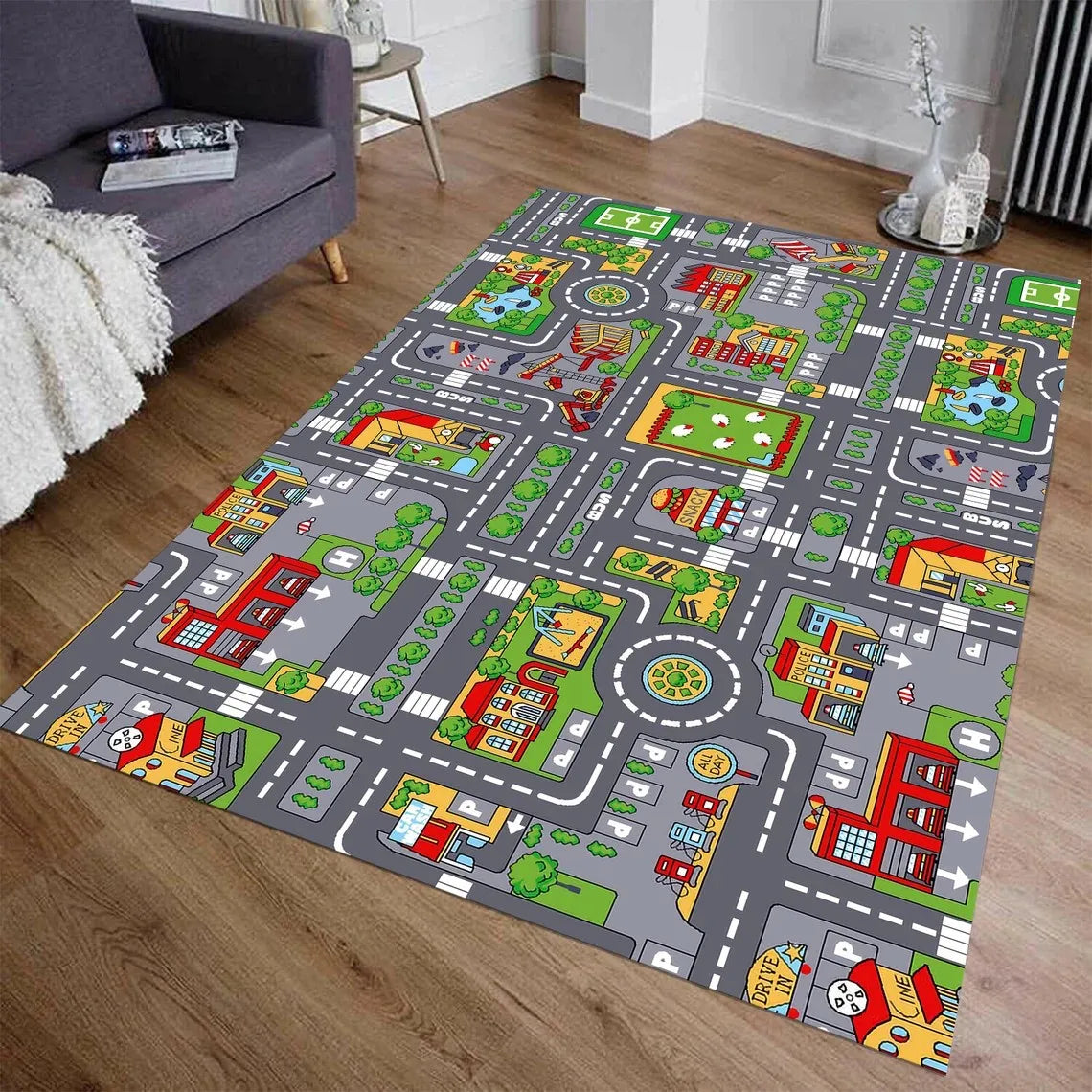 Kids Car Play Mat Rug – Highway City Traffic Road Carpet