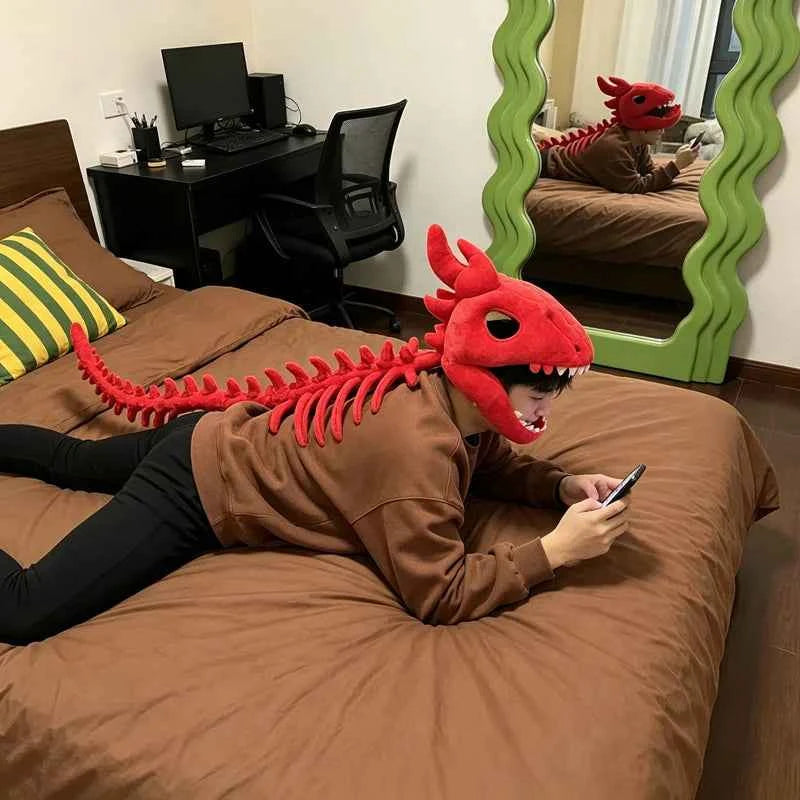 Dinosaur Plush Hat Celebrity-Style Cartoon Skeleton Headgear Soft Funny Doll Halloween Costume Toy Surprise Gift for All Ages