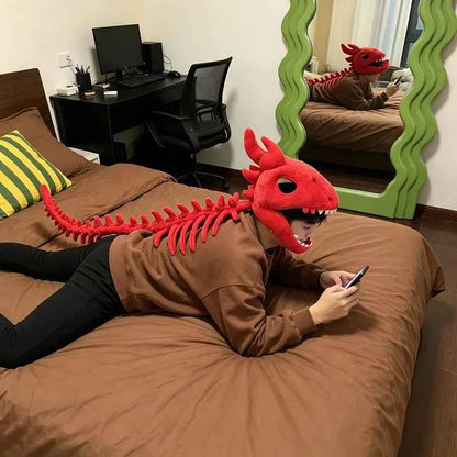 Dinosaur Plush Hat Celebrity-Style Cartoon Skeleton Headgear Soft Funny Doll Halloween Costume Toy Surprise Gift for All Ages