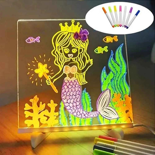 LED Note Board Night Light w/7 Color Pens - DIY Acrylic Message Board Gift