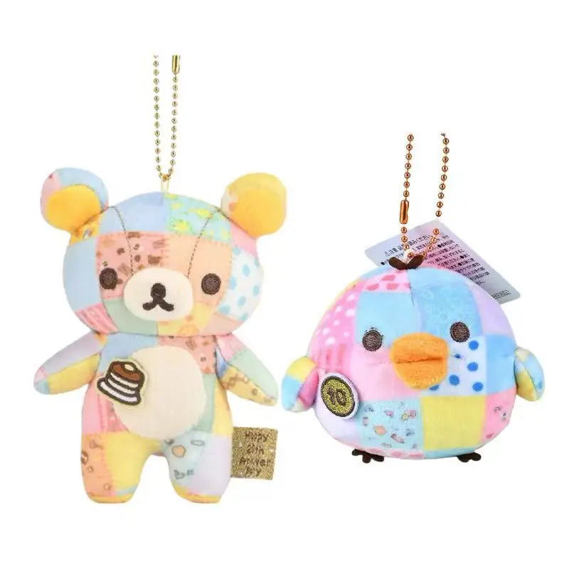 Patchwork Bear Plush Keychain – 4.7" (12cm) Cute Plush Pendant