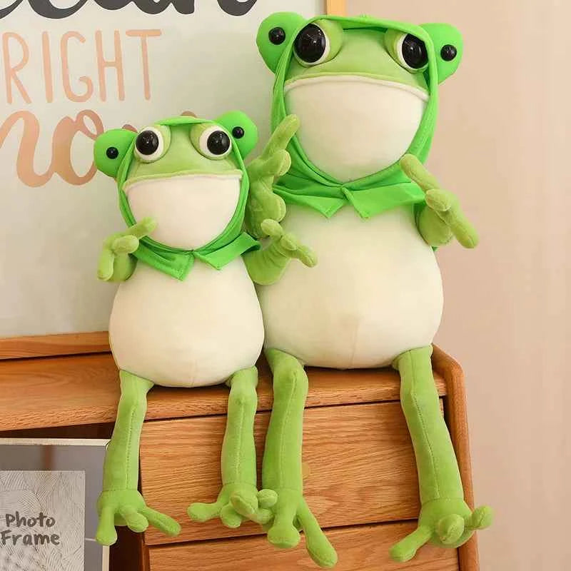 Kawaii Cloak Frog Plush Toy – Cute Big Eyes Stuffed Frog Pillow