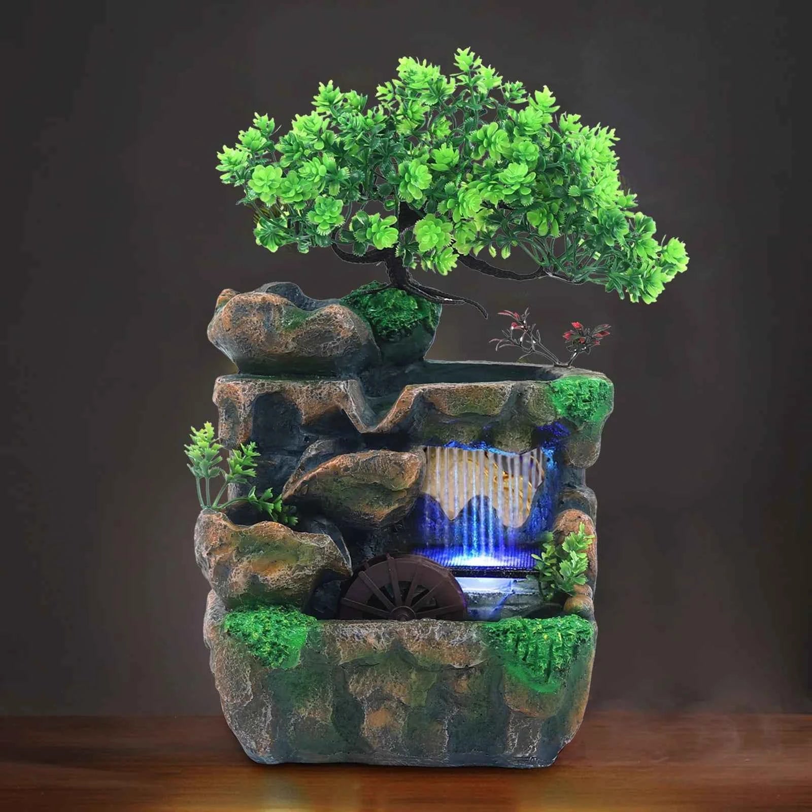 Kawaii Desktop Waterfall Fountain – LED Color Changing Zen Decor