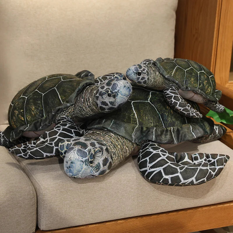 Kawaii Realistic Turtle Plush Green Stuffed Animal Shell Scutes And Blue Gray Flippers Soft Stuffed Decor Home