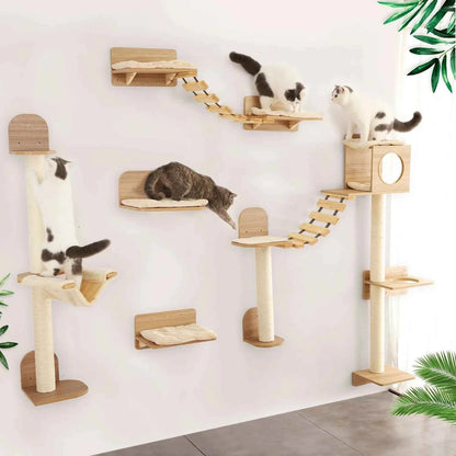 1 Piece Wall-mounted Cat Climbing Rope Solid Wooden Pedals