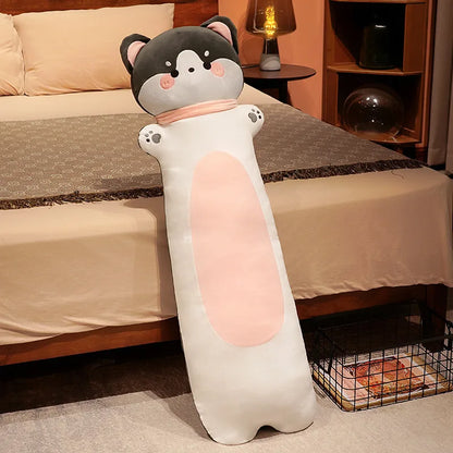 Long Animal Plush Body Pillow – Kawaii Fox Cat Rabbit Husky Monkey Stuffed Toy Husky