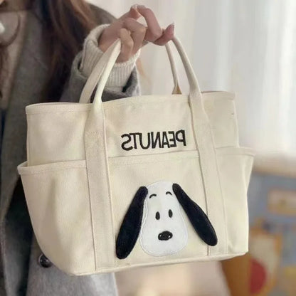 Snoopy Canvas Shoulder Bag – Large Capacity Multi-Pocket Handbag A 13.4 × 7.9 × 3.1 inches (34 × 20 × 8 cm)