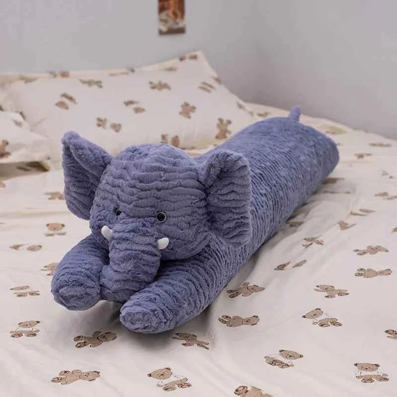 Kawaii Long Gaint Curly Animal Bunny Plush Pillow Doll Bear Blue elephant