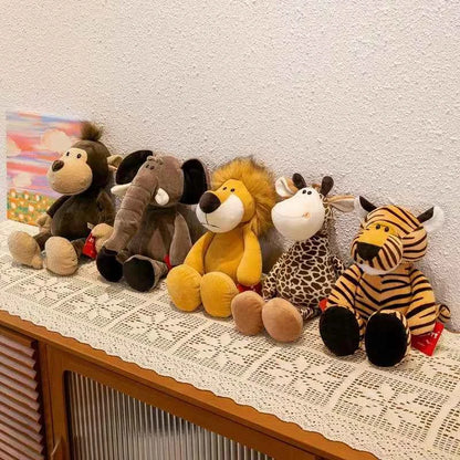 25cm Stuffed Lifelike Lion Tiger Elephant Monkey Leopard Giraffe Raccoon Doll Simulation Forest Animals Plush Toys for Kids Gift
