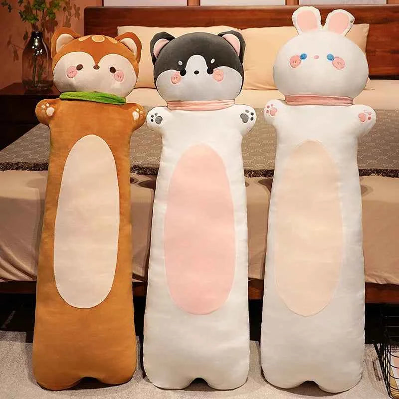 Long Animal Plush Body Pillow – Kawaii Fox Cat Rabbit Husky Monkey Stuffed Toy